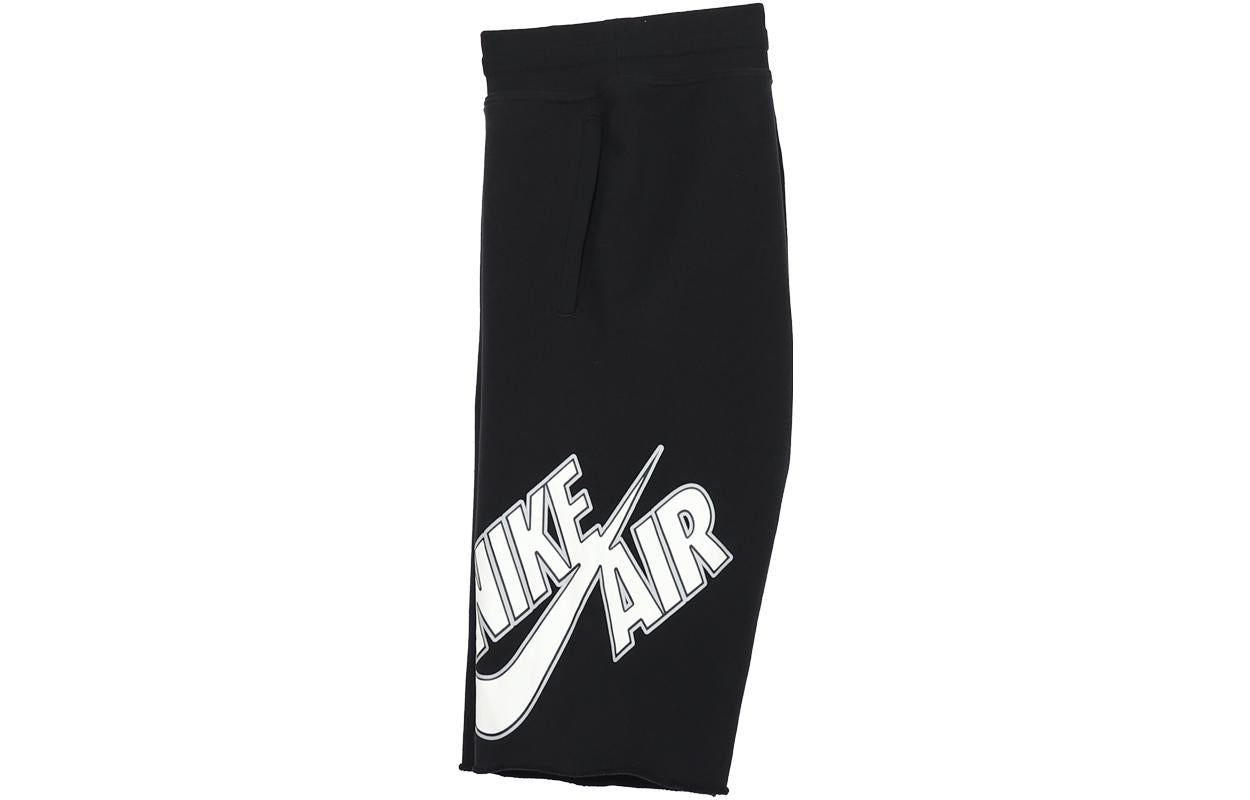 Men's Nike Logo Printing Pattern Lacing Elastic Waistband Straight Shorts Black
