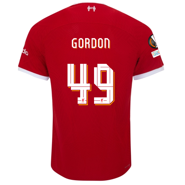 Image of Nike Liverpool Authentic Kaide Gordon Vaporknit Match Home Jersey w/ Europa Leag