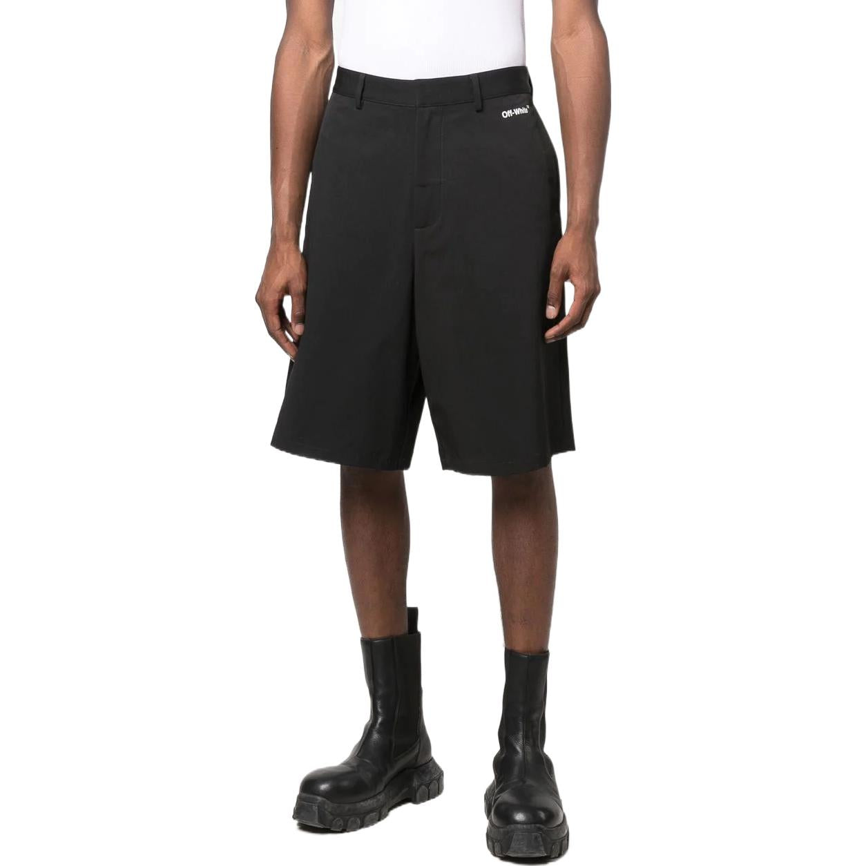 Men's OFF-WHITE FW22 Solid Color Pattern Printing Straight Shorts Black OMCB071C
