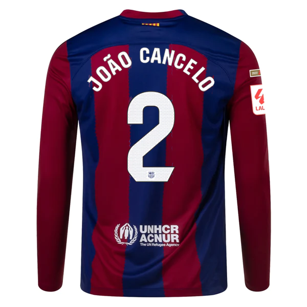 Nike Barcelona Joao Cancelo Home Long Sleeve Jersey 23/24 w/ La Liga Champions P