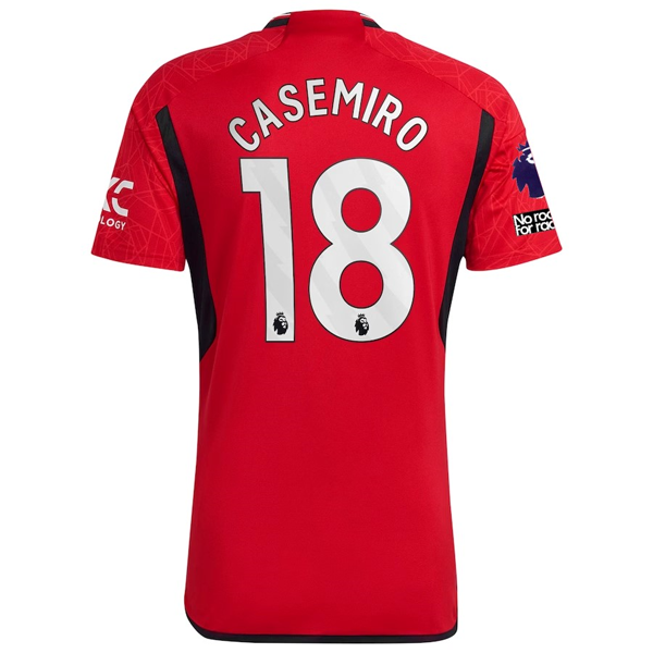 Image of adidas Manchester United Casemiro Home Jersey 23/24 w/ EPL + No Room For Racism