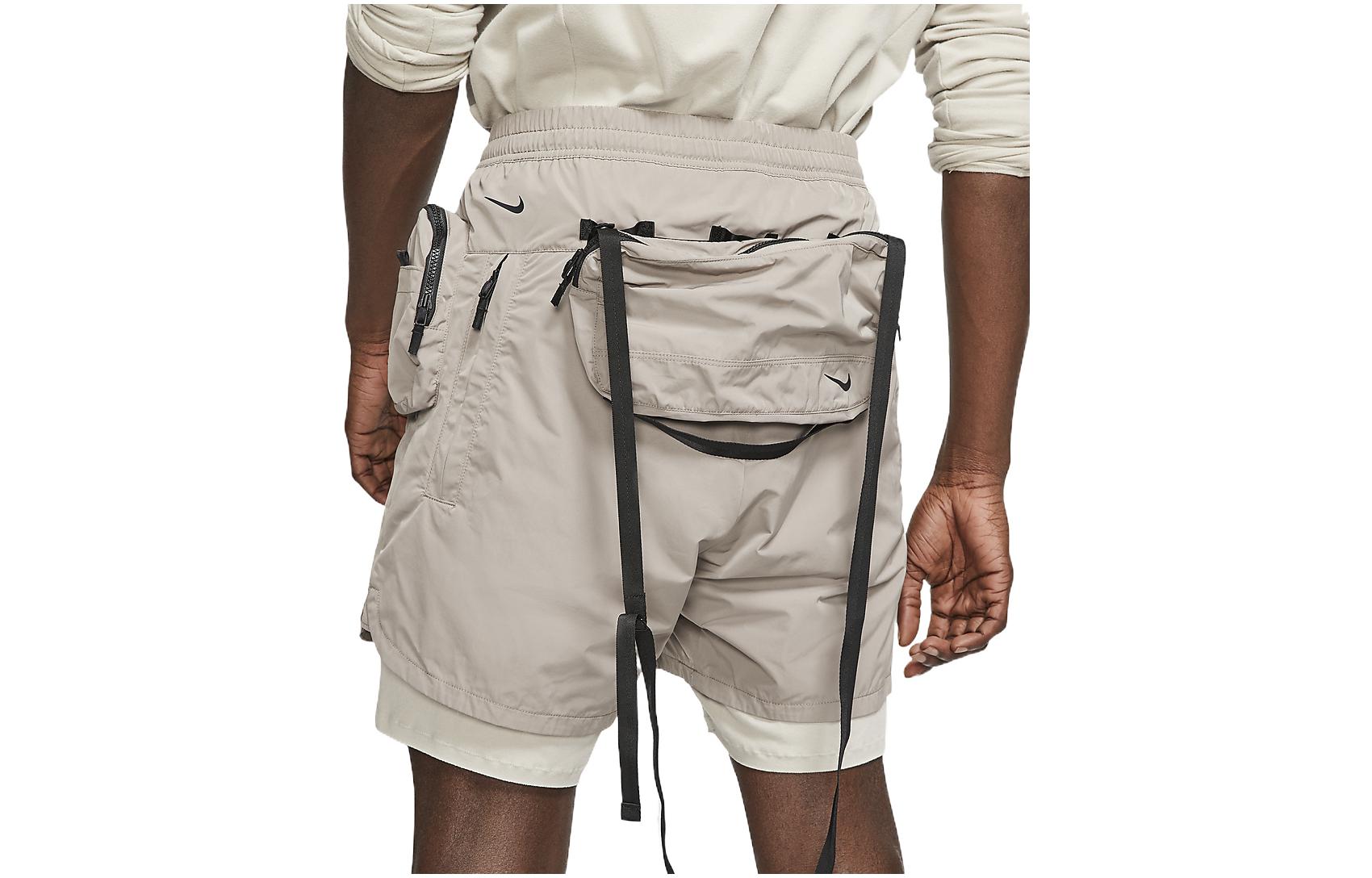 Image of Men's Nike A.A.E. Elastic Waist Solid Color Multiple Pockets Shorts Stone Brown