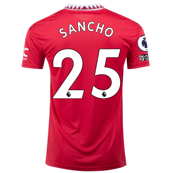 Image of adidas Manchester United Jadon Sancho Home Jersey w/ EPL + No Room For Racism 22