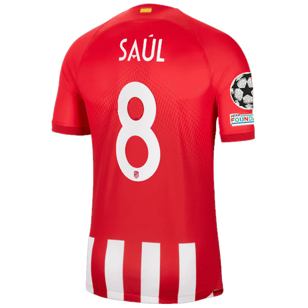 Nike Atletico Madrid Saúl Ñíguez Heimtrikot mit Champions-League-Aufnähern 23/24 (