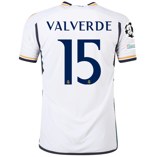 Image of adidas Real Madrid Authentic Federico Valverde Home Jersey w/ Champions League +