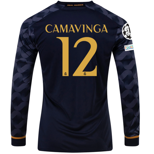 Image of adidas Real Madrid Camavinga Long Sleeve Away Jersey w/ Champions League + Club