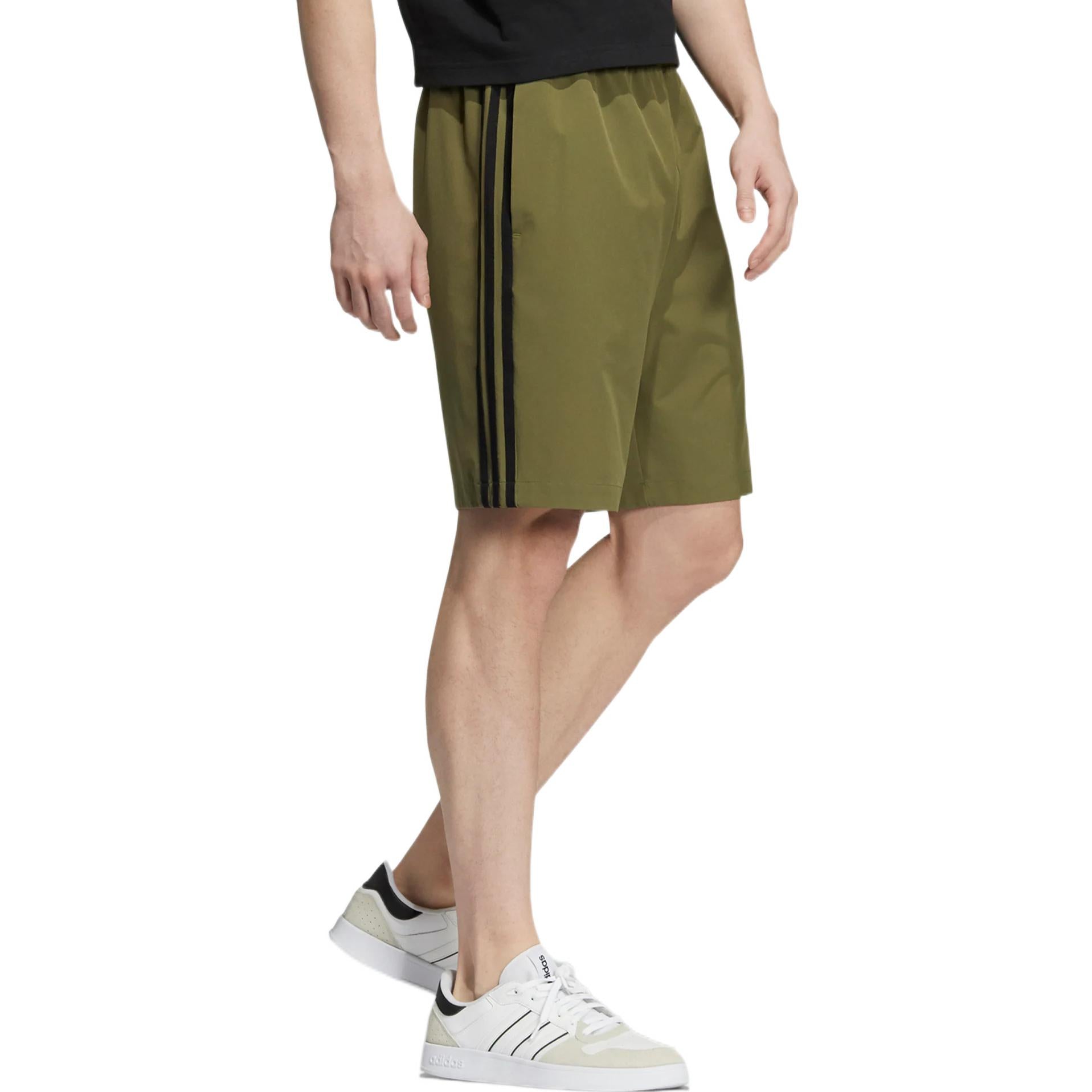 Men's adidas neo Logo Micro Mark Stripe Casual Woven Shorts Dark Olive Green HD4