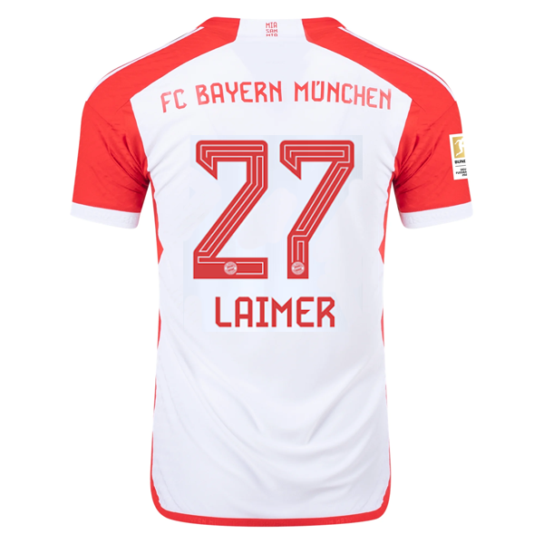 Image of adidas Bayern Munich Authentic Konrad Laimer Home Jersey w/ Bundesliga Champions