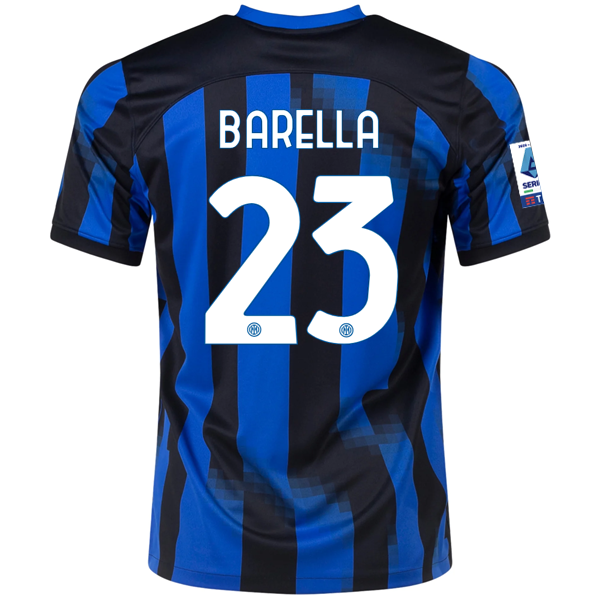 Image of Nike Inter Milan Nicolò Barella Home Jersey w/ Serie A Patches 23/24 (Lyon Blue/