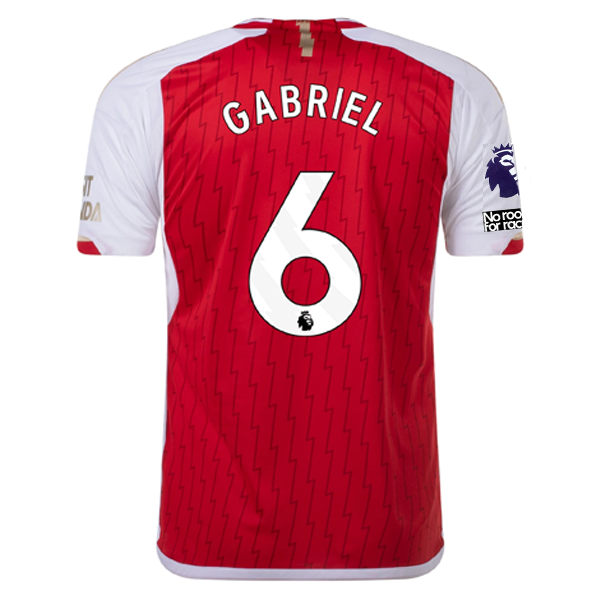 Image of adidas Arsenal Gabriel Magalhães Home Jersey 23/24 w/ EPL + No Room For Racism P