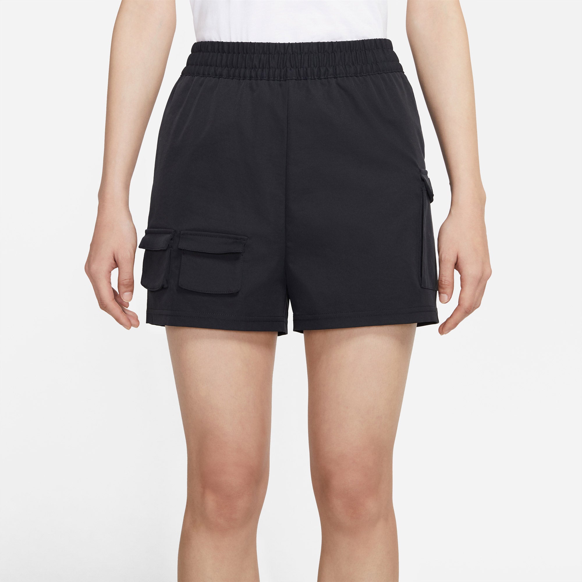 Image of (WMNS) Nike Sportswear Swoosh Sports Running Mehrere Taschen Gewebte Shorts Schwarz