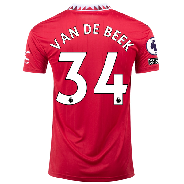 Image of adidas Manchester United Donny Van de Beek Home Jersey w/ EPL + No Room For Raci