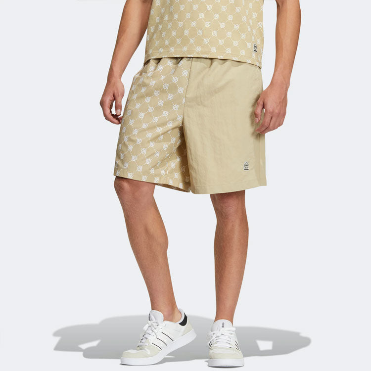 Men's adidas neo Pattern Printing Lacing Casual Sports Shorts Brown Yellow IB584