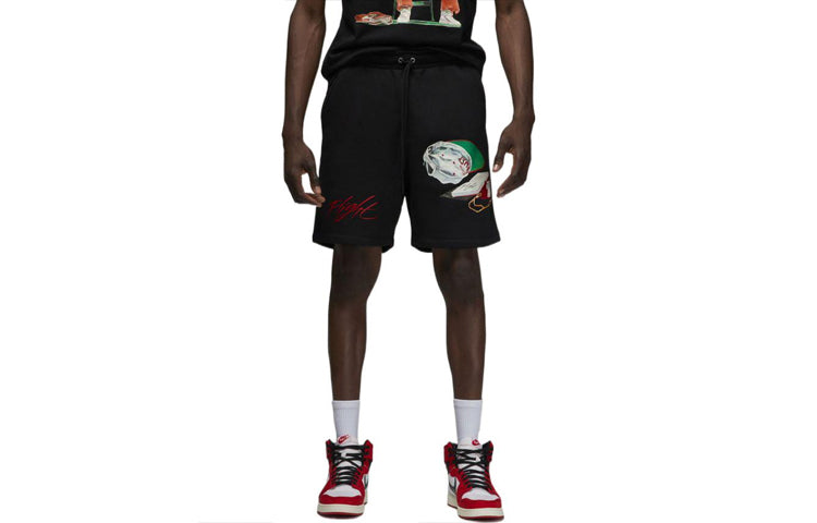 Image of Men's Air Jordan Alphabet Pattern Printing Straight Sports Shorts Black DQ7543-0