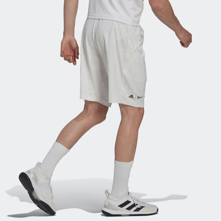 Image of Men's adidas Solid Color Logo Lacing Straight Casual Sports Shorts White HN4856