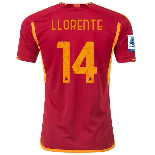 adidas Roma Diego Llorente Heimtrikot mit Serie A-Aufnäher 23/24 (Team Victory Red)