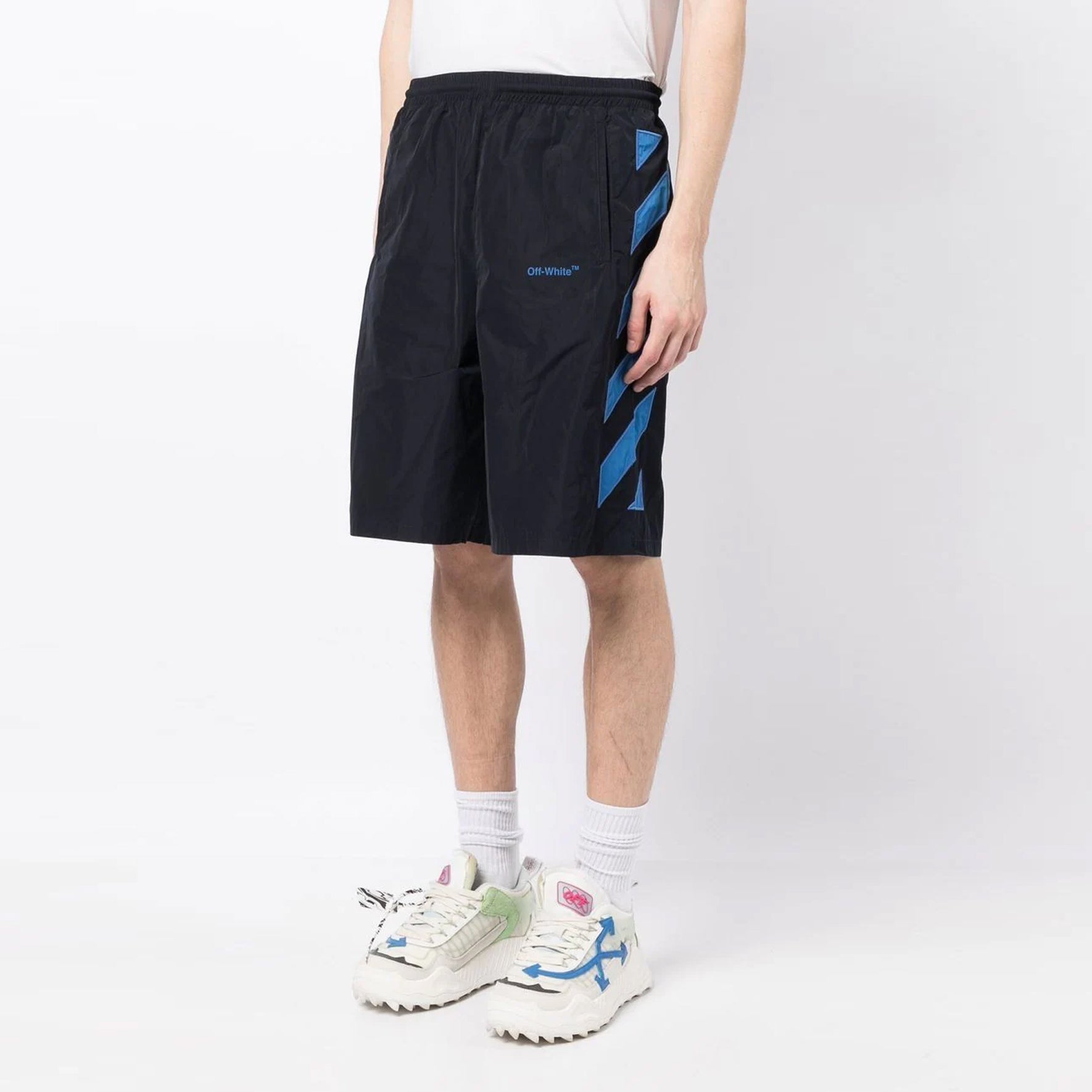 Image of Off-White Diag-Stripe Shorts 'Black' OMCL002F22FAB0014645