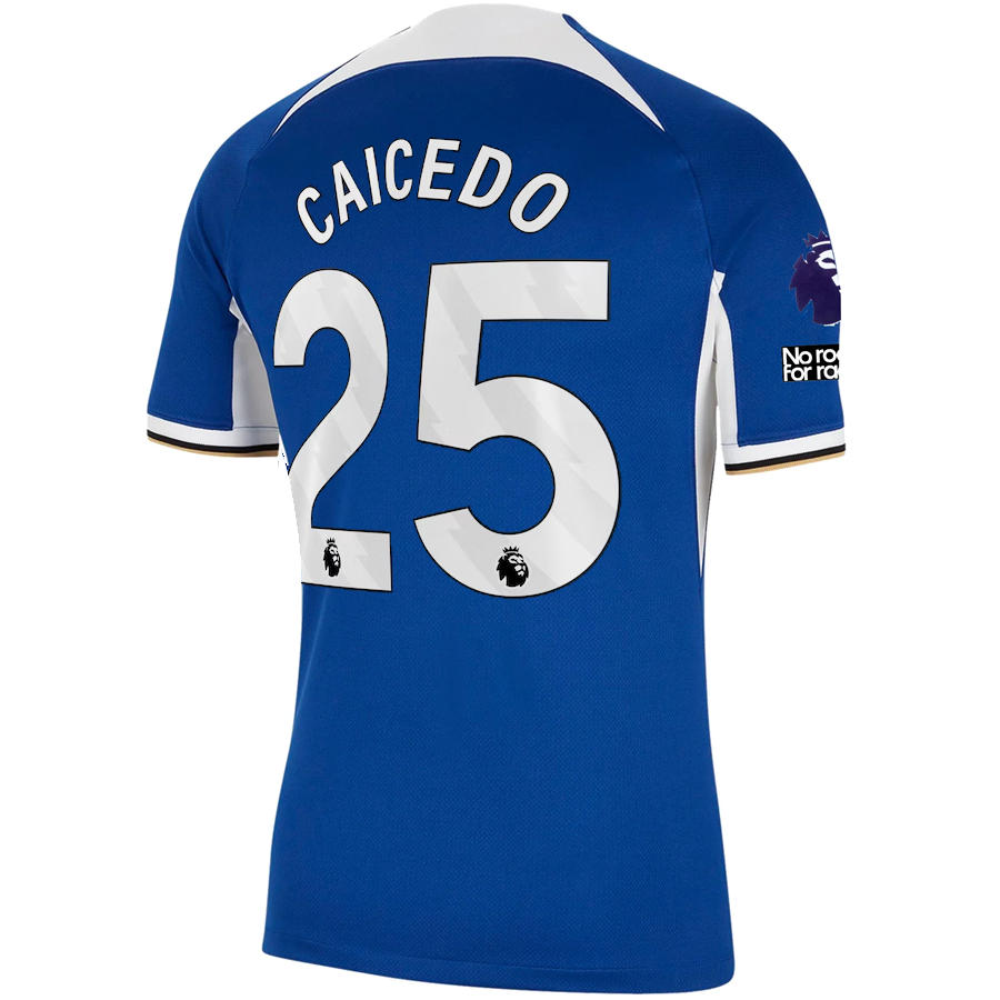 Nike Chelsea Moises Caicedo Home Jersey w/ EPL + No Room For Racism Patches 23/2
