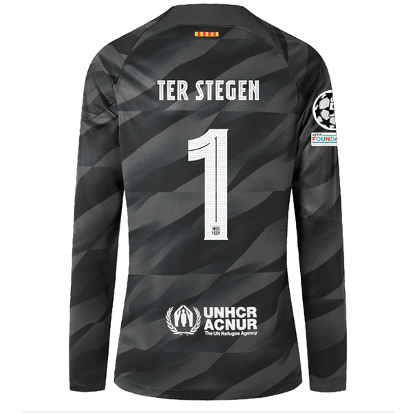 Nike Barcelona Andre Ter Stegen Goalkeeper Jersey w/ Champions League Patches 23