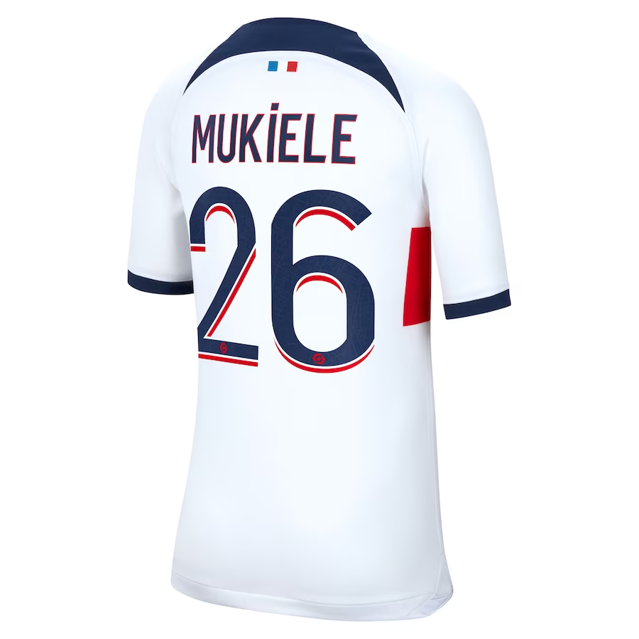 Nike Youth Paris Saint-Germain Mukiele Away Jersey 23/24 (White/Midnight Navy)