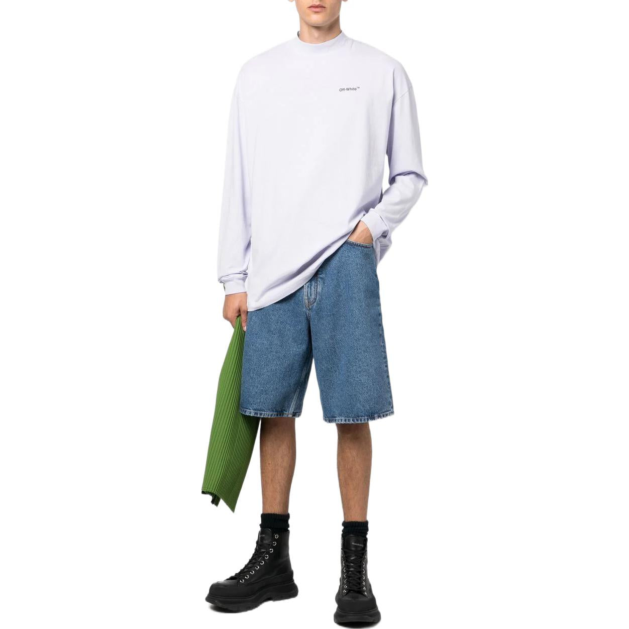 Men's OFF-WHITE FW22 Solid Color Arrow Pattern Denim Shorts Blue OMYC010C99DEN00