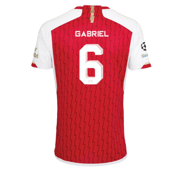 Image of adidas Arsenal Gabriel Magalhães Home Jersey 23/24 w/ Champions League Patches (