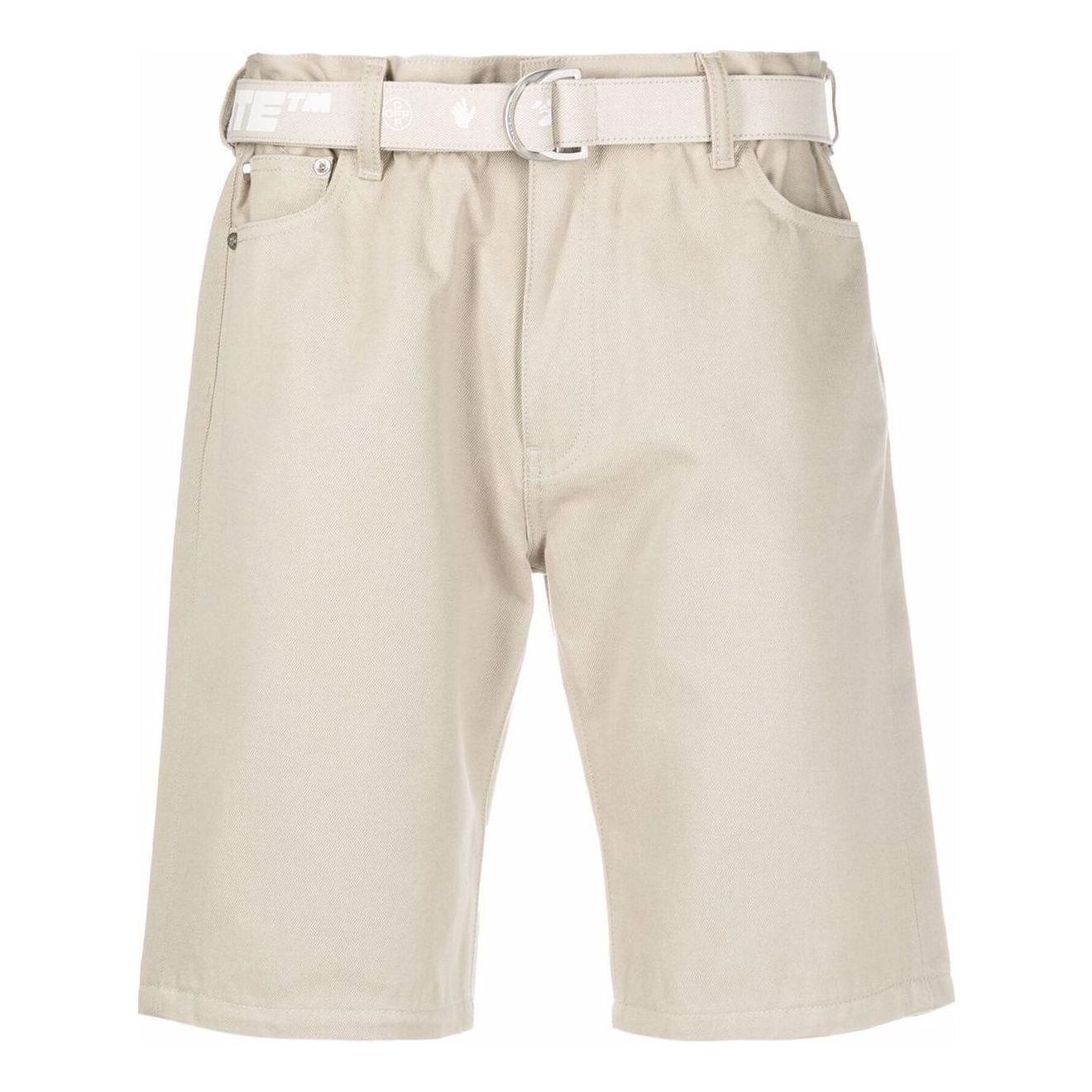 Men's OFF-WHITE Solid Color Waist Button Straight Cotton Shorts Creamy White OMY