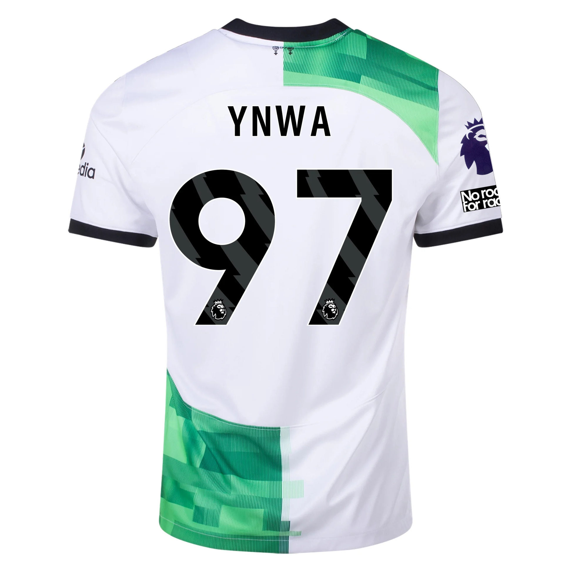 Nike Liverpool YNWA Auswärtstrikot mit EPL + No Room For Racism-Aufnähern 23/24 (Weiß