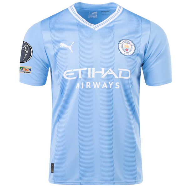 Image of Puma Manchester City Erling Haaland Home Jersey w/ Champions League Patches 23/2