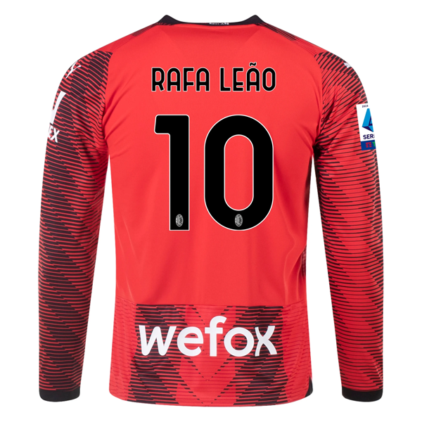 Puma AC Milan RAFAEL LEÃO Long Sleeve Home Jersey w/ Serie A Patch 23/24 (Red/Pu