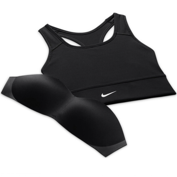 Image of حمالة صدر رياضية طويلة من Nike Dri-Fit للنساء بشعار Swoosh (أسود)