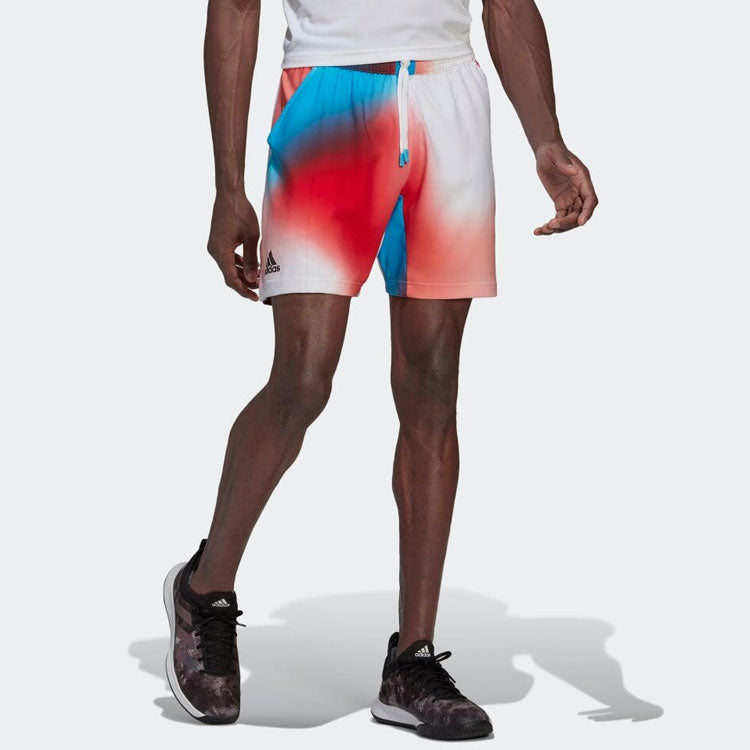Men's adidas Tie Dye Colorblock Drawstring Sports Straight Casual Shorts White H