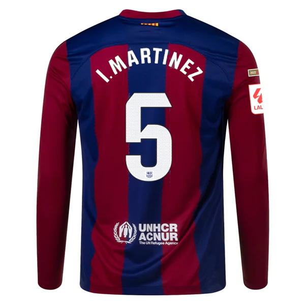 Image of Nike Barcelona Iñigo Martínez Home Long Sleeve Jersey 23/24 w/ La Liga Champions
