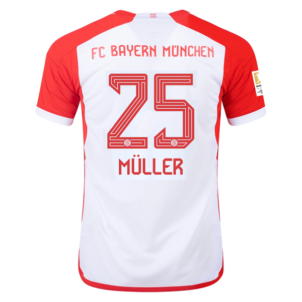 Image of adidas Bayern Munich Thomas Müller Home Jersey 23/24 w/ Bundesliga Champion Patc