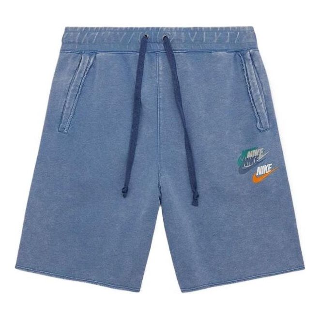 Image of Men's Nike Alphabet Logo Straight Loose Casual Shorts Blue DV3315-410
