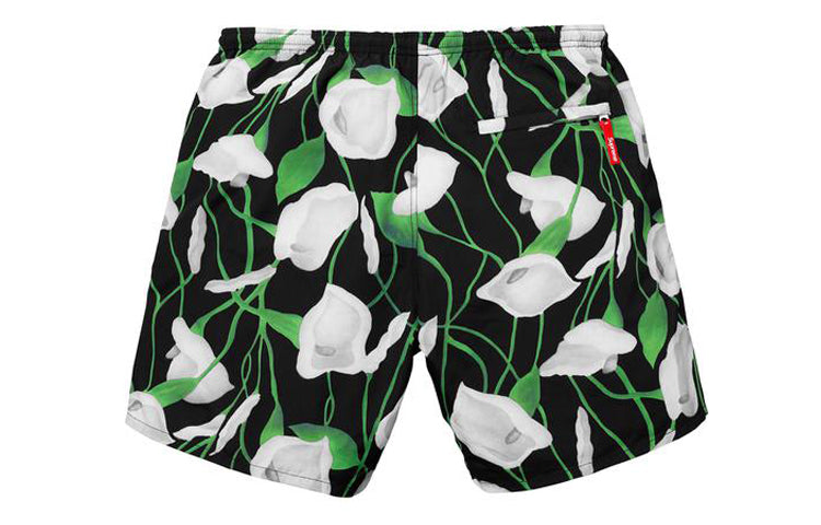 Supreme SS18 Nylon Wassershorts Blumen Freizeitshorts Unisex Schwarz SUP-SS18-10432