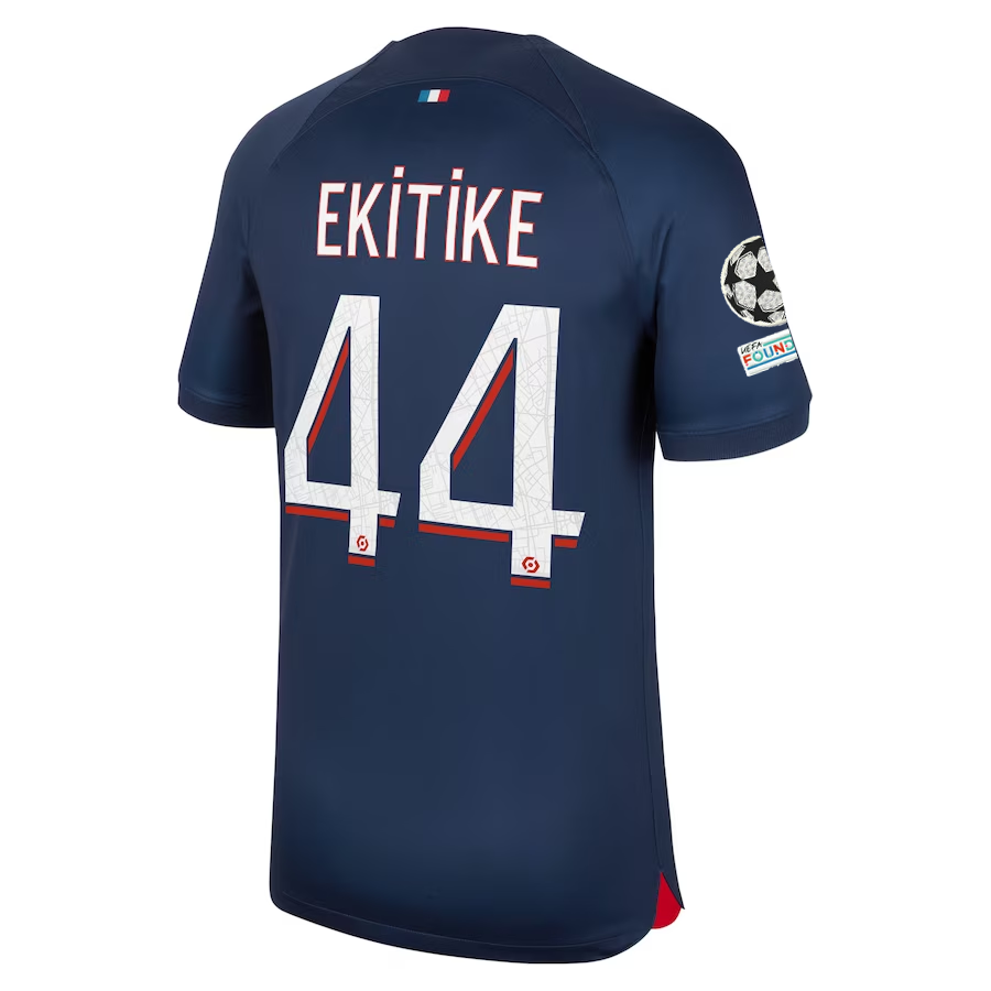 Image of Nike Paris Saint-Germain Hugo Ekitike Home Jersey w/ Champions League Patches 23