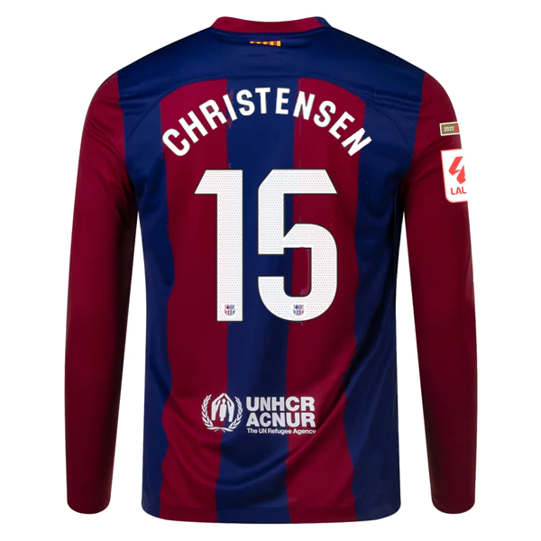 Nike Barcelona Christensen Home Long Sleeve Jersey 23/24 w/ La Liga Champions Pa
