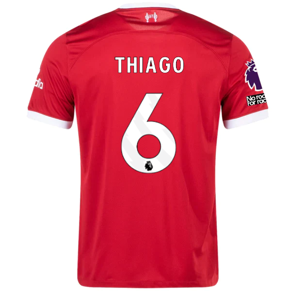 Image of Nike Liverpool Thiago Home Jersey w/ EPL + No Room For Racism Patches 23/24 (Red