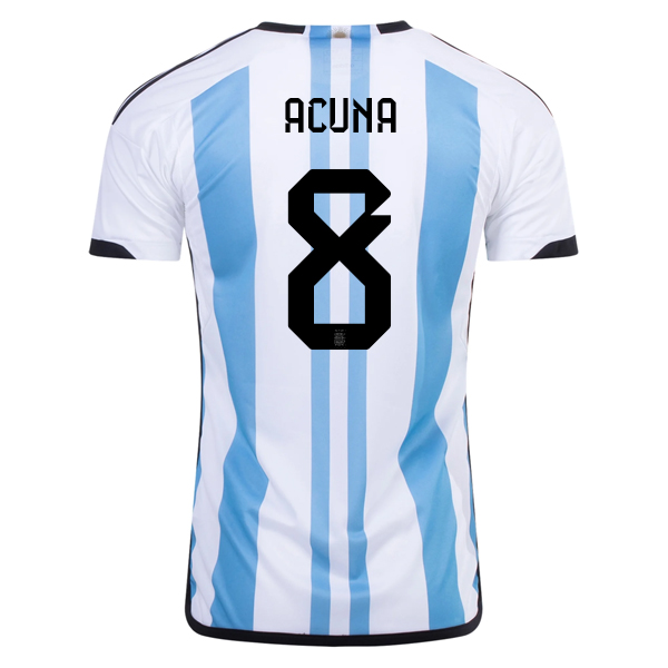 Image of adidas Argentina Marcos Acuna Three Star Home Jersey w/ World Cup Champion Patch
