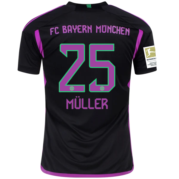 adidas Bayern München Thomas Müller Auswärtstrikot mit Bundesliga Champions Patch 23/