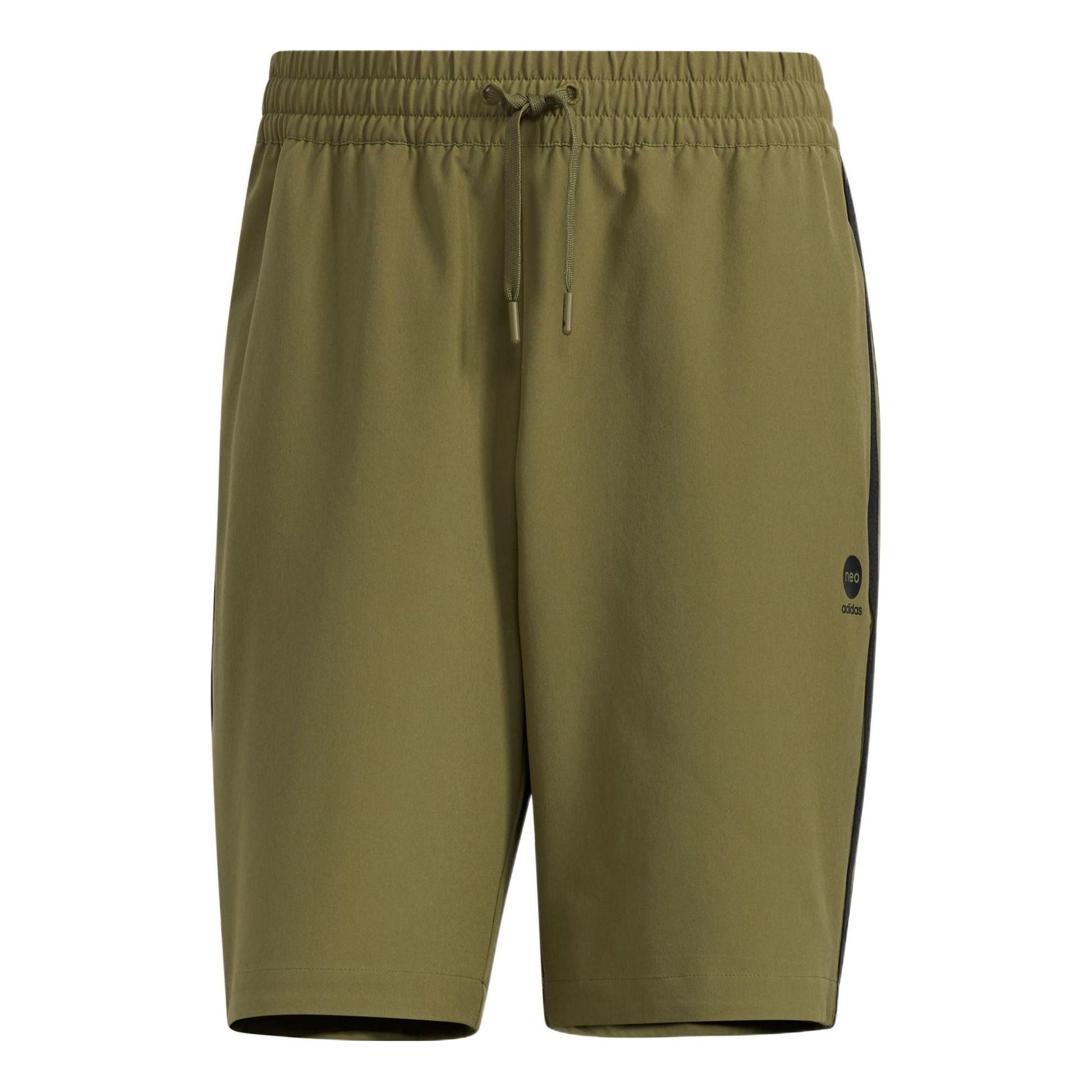 Men's adidas neo Logo Micro Mark Stripe Casual Woven Shorts Dark Olive Green HD4