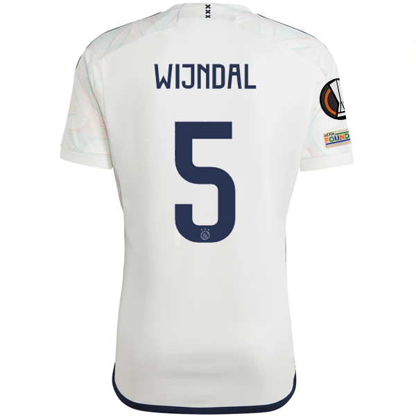 Image of adidas Ajax Owen Wijndal Away Jersey w/ Europa League Patches 23/24 (Core White)