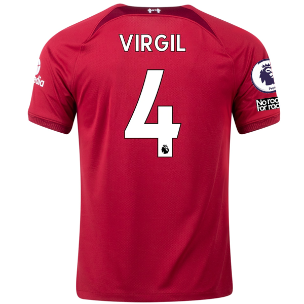 Nike Liverpool Virgil Van Dijk Home Jersey w/ EPL + No Room For Racism Patches 2