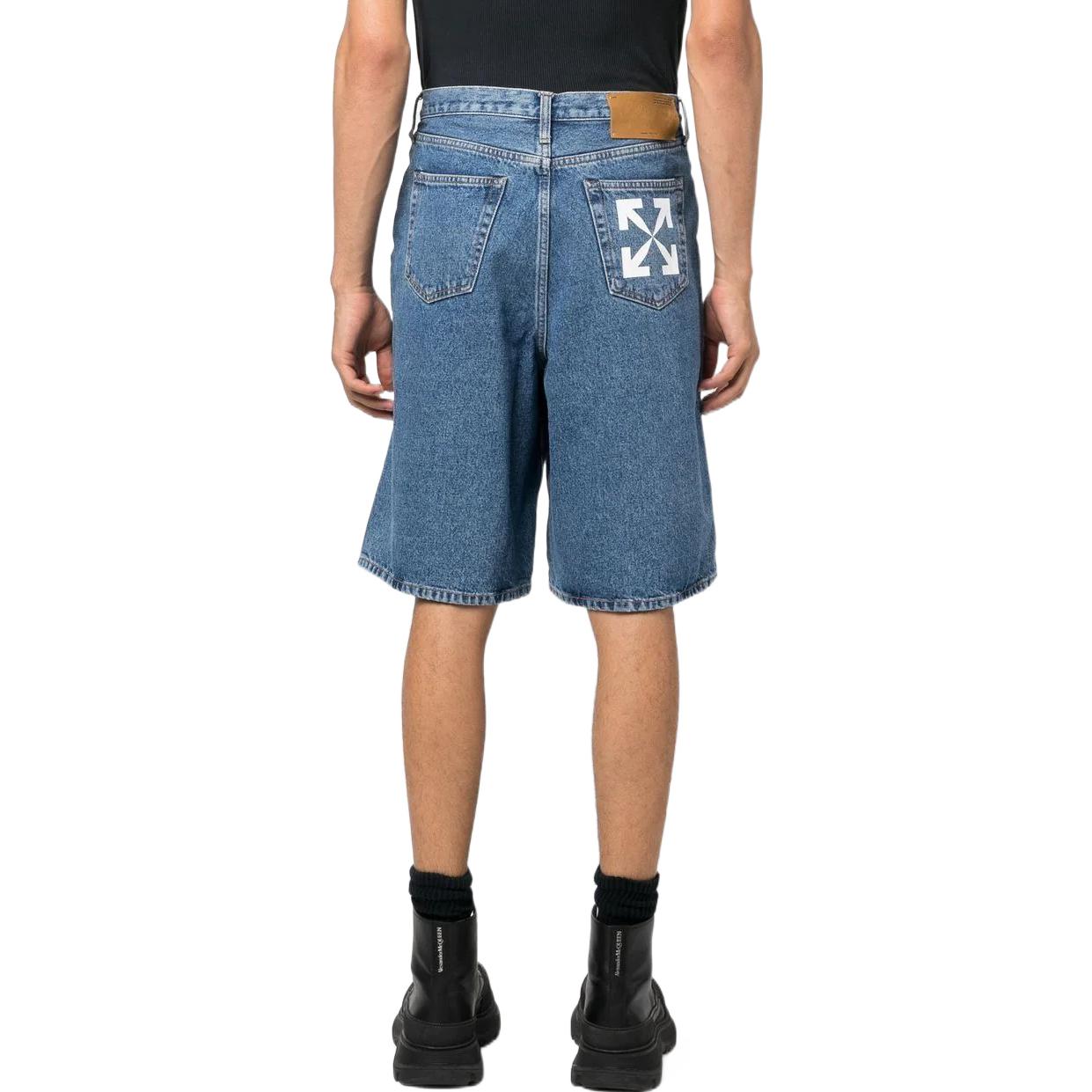 Men's OFF-WHITE FW22 Solid Color Arrow Pattern Denim Shorts Blue OMYC010C99DEN00