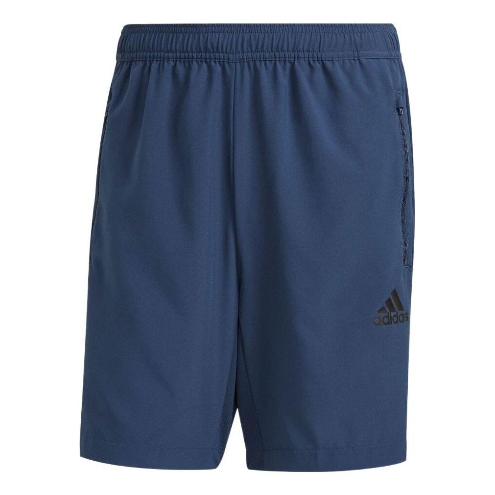 Men's adidas Solid Color Stripe Logo Printing Casual Sports Shorts Navy Blue GT8