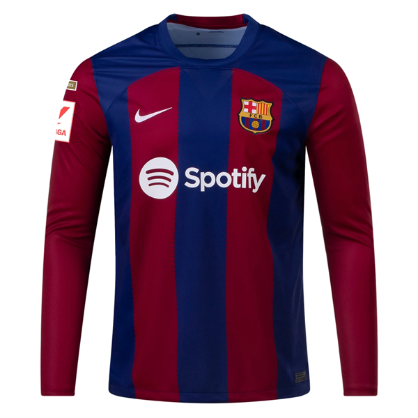 Image of قميص Nike Barcelona Pedri Home بأكمام طويلة 23/24 مع رقعات أبطال الدوري الأسباني