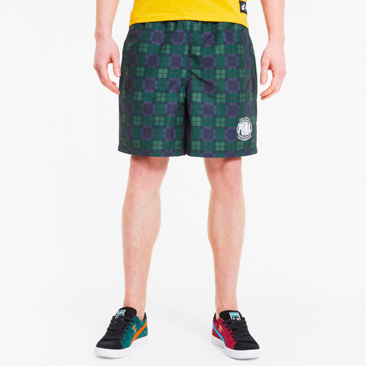 Image of PUMA x The Hundreds Crossover Printing Athleisure Casual Sports Shorts Green 596