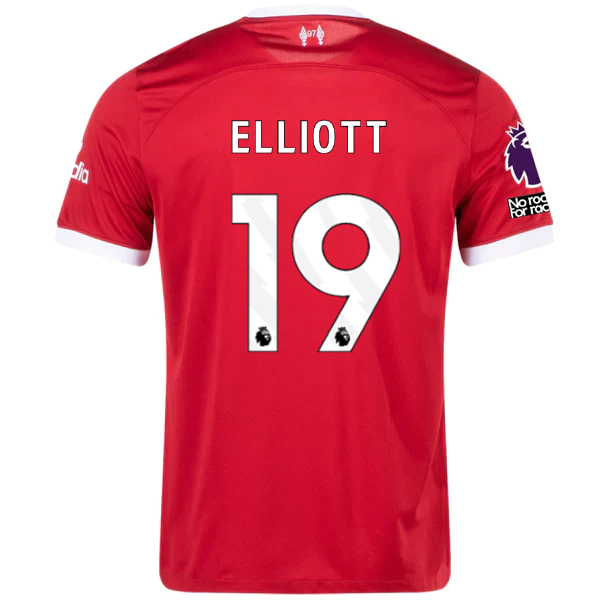 Image of Nike Liverpool Harvey Elliot Home Jersey w/ EPL + No Room For Racism Patches 23/