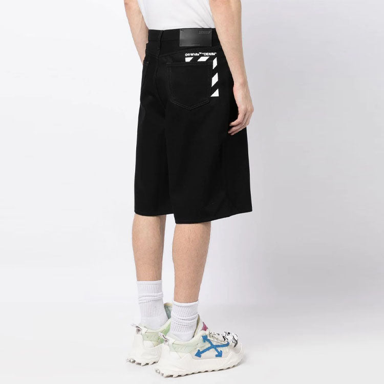 Image of Off-White Logo-Print Knee-Length Shorts 'Black' OMYC010C99DEN0011001